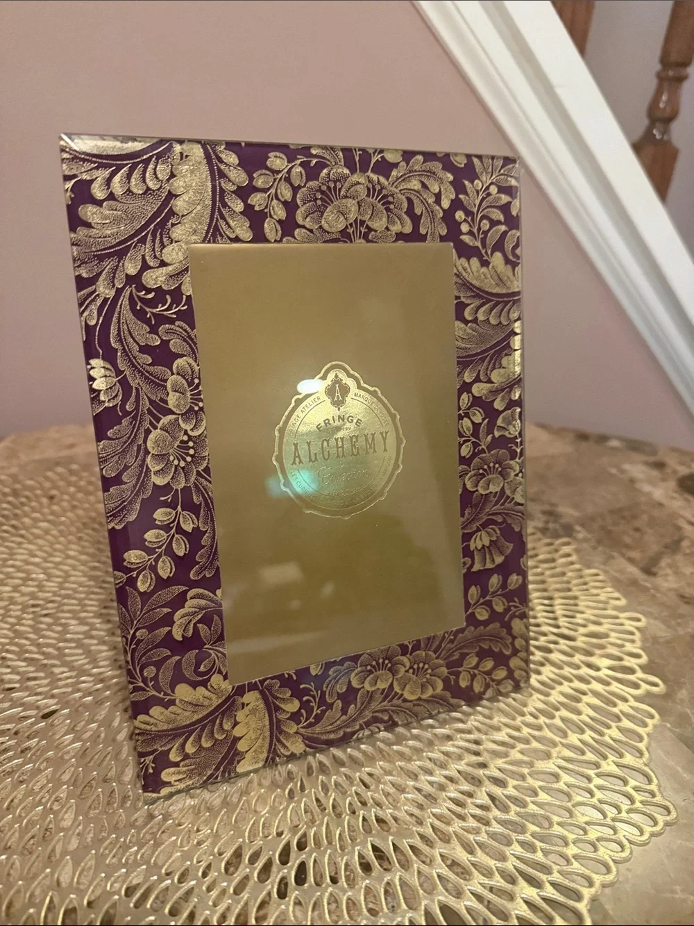 Fringe Alchemy Collection Gold and Burgandy Glass Picture Frame, 4” x 6”